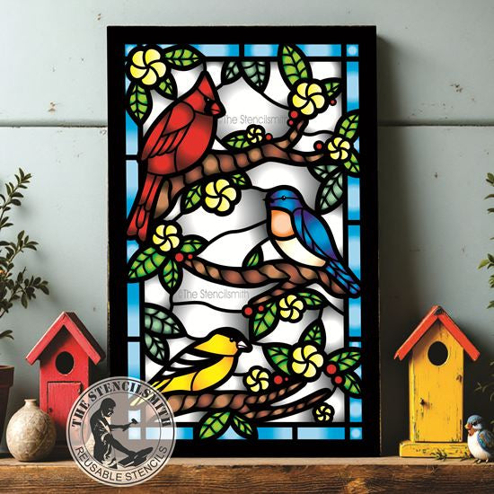 10447 Bird Stained Glass Stencil - The Stencilsmith