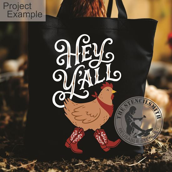 10538 Hey Y'all Chicken Boots Stencil - The Stencilsmith