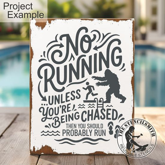 10540 No Running Pool Bigfoot Stencil - The Stencilsmith
