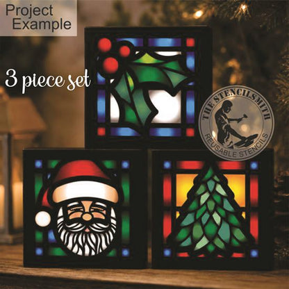 10617 Christmas Stained Glass Mini 3pc Stencil Set
