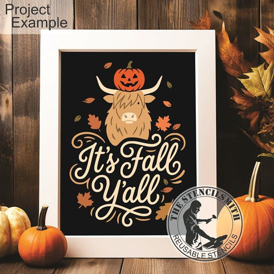 10631 It's Fall Y'all Highland Cow Stencil