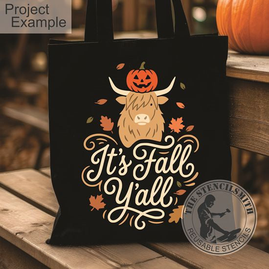 10631 It's Fall Y'all Highland Cow Stencil