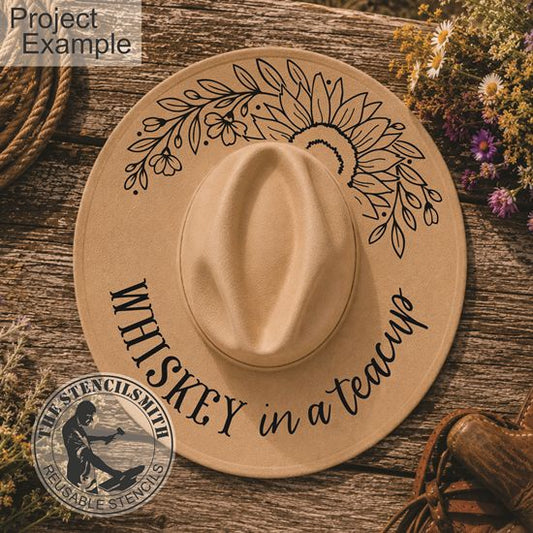 10700 Whiskey In A Teacup Sunflower Hat Stencil