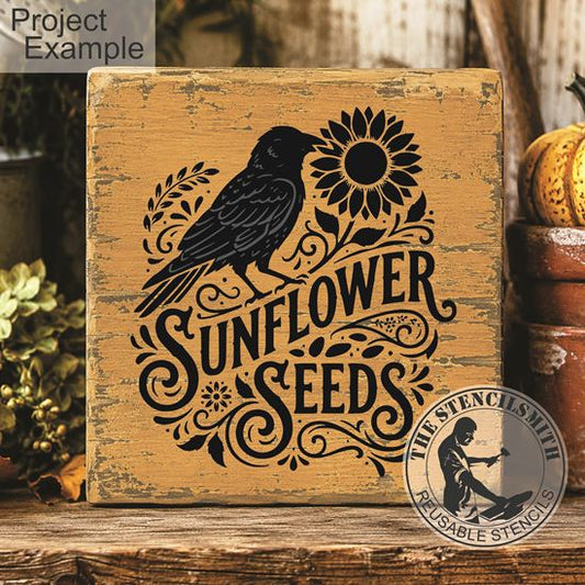 10710 Sunflower Seeds Crow Stencil