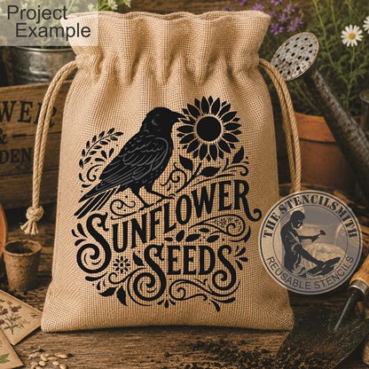 10710 Sunflower Seeds Crow Stencil
