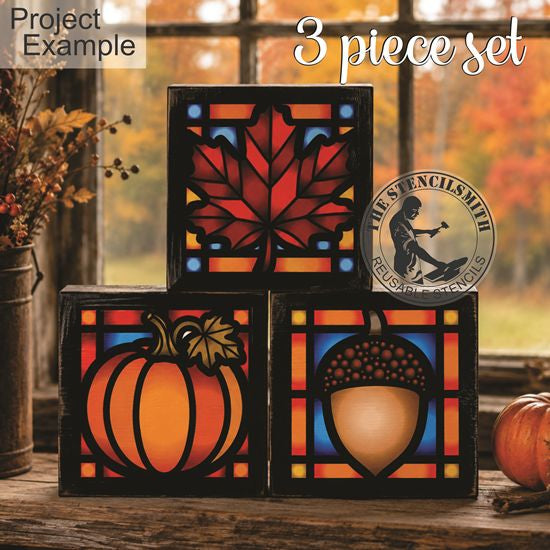 10714 Autumn Stained Glass Mini 3pc Stencil Set
