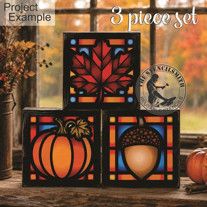 10714 Autumn Stained Glass Mini 3pc Stencil Set