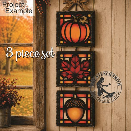 10714 Autumn Stained Glass Mini 3pc Stencil Set