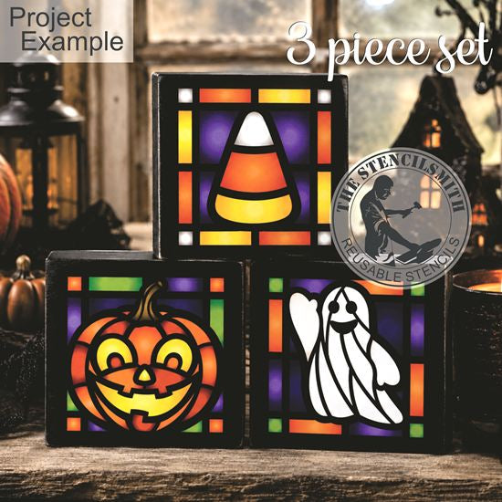 10727 Halloween Stained Glass Mini 3pc Stencil Set