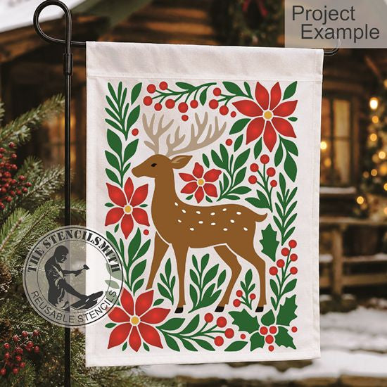 10754 Christmas Deer And Greenery Stencil