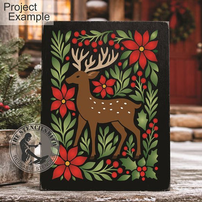 10754 Christmas Deer And Greenery Stencil