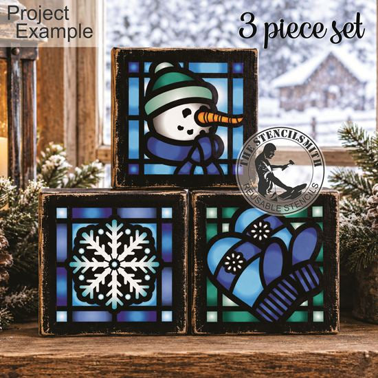 10775 Winter Stained Glass Mini 3pc Stencil Set