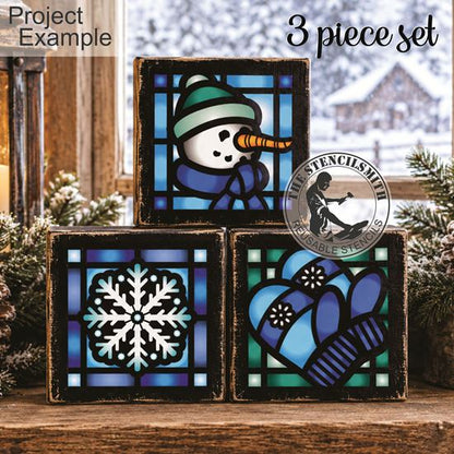 10775 Winter Stained Glass Mini 3pc Stencil Set