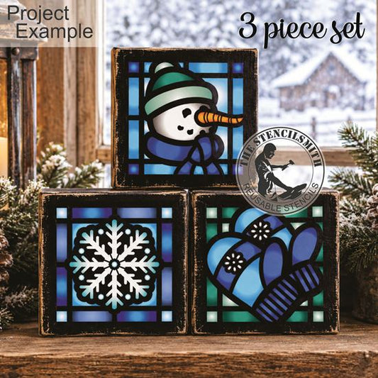 10775 Winter Stained Glass Mini 3pc Stencil Set