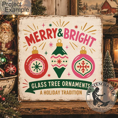 10787 Merry & Bright Glass Tree Ornaments Stencil