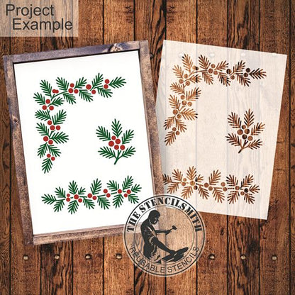 10813 Pine Berry Corner and Border Stencil