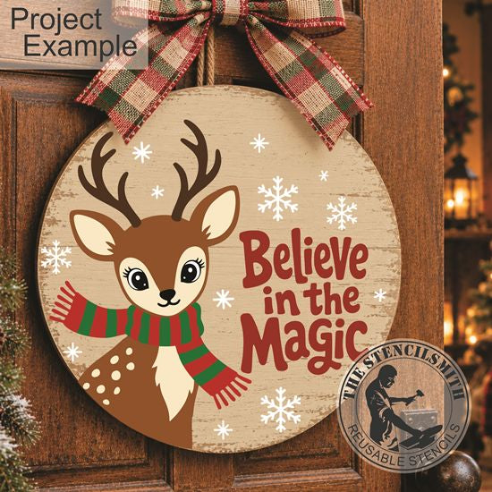 10825 Vintage Reindeer Believe In The Magic Stencil - The Stencilsmith