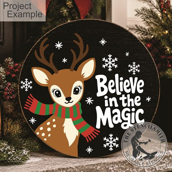 10825 Vintage Reindeer Believe In The Magic Stencil - The Stencilsmith