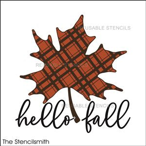 9016 - hello fall plaid leaf stencil - The Stencilsmith