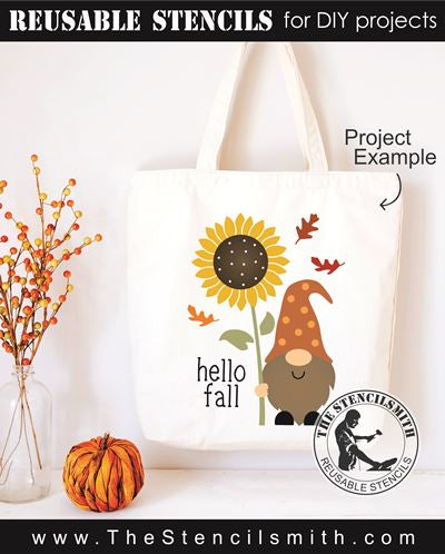 9095 hello fall sunflower gnome stencil - The Stencilsmith
