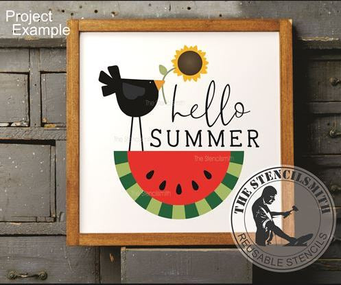 9532 Hello Summer Watermelon Crow Stencil - The Stencilsmith