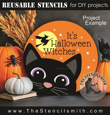 9633 It's Halloween Witches cat stencil - The Stencilsmith