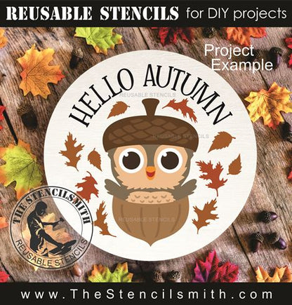 9649 Hello Autumn Acorn Owl Stencil - The Stencilsmith