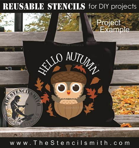 9649 Hello Autumn Acorn Owl Stencil - The Stencilsmith