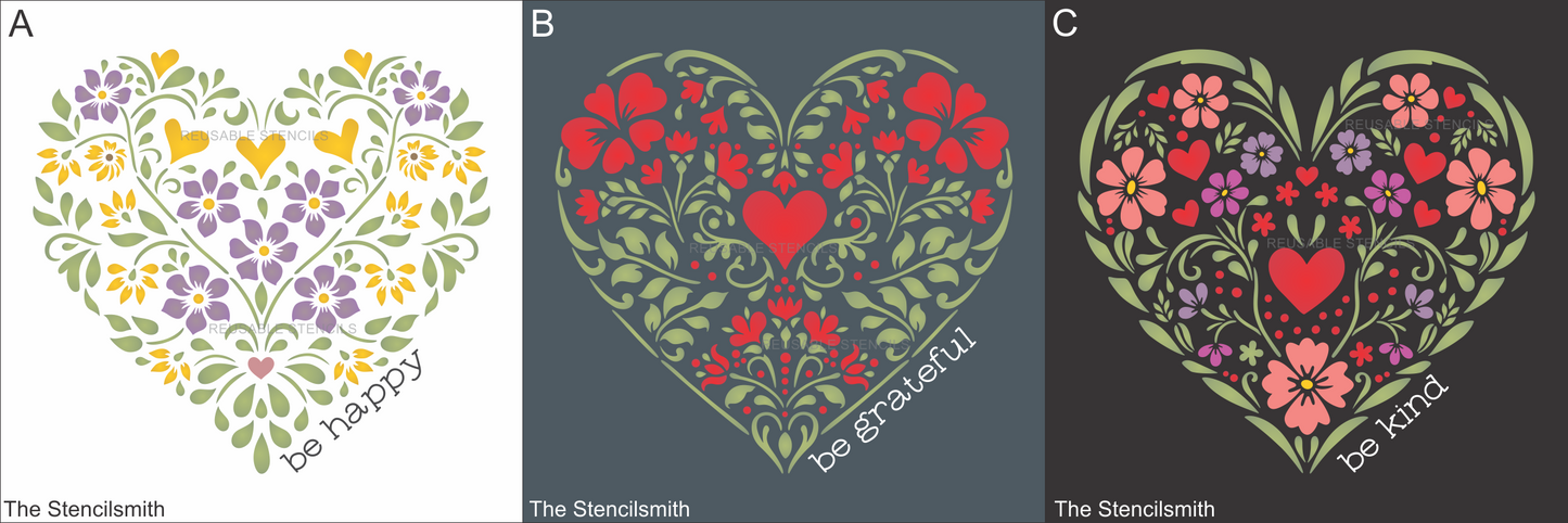 9860 Decorative Floral Heart Stencils - The Stencilsmith