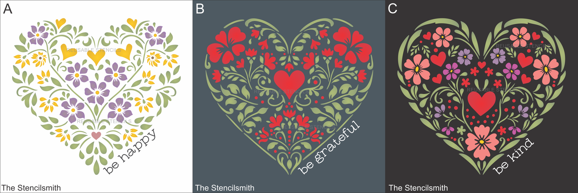 9860 Decorative Floral Heart Stencils - The Stencilsmith