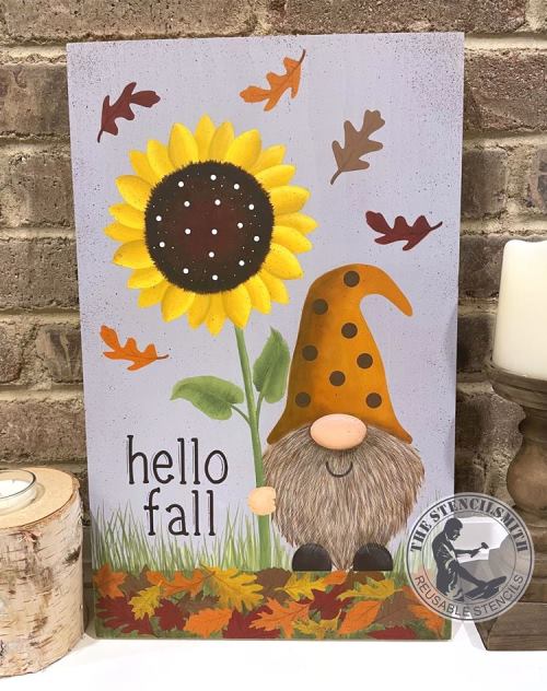 9095 hello fall sunflower gnome stencil - The Stencilsmith