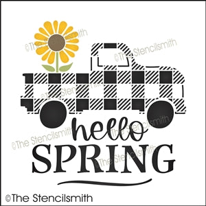 7367 - hello spring (plaid truck) - The Stencilsmith